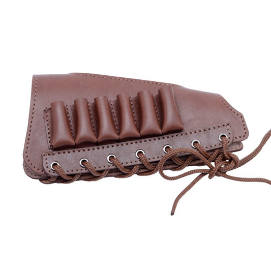 Патронташ шкіраный на приклад рушниці со вставкой на 6 гладкоствольних патронів 20 калибра, коричневий
